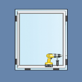 Схема установки окна - сверление угловых отверстий в проеме.